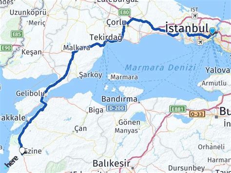 ezine istanbul arası kaç km